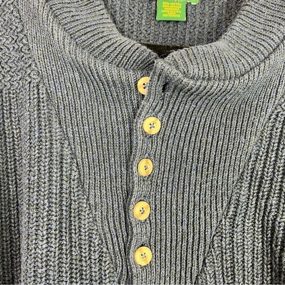 Cabelas Mens Henley Sweater Blue Crew Neck Ribbed Long Sleeve Buttons L - Picture 5 of 8